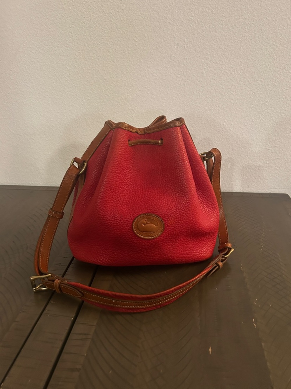 VINTAGE Dooney & Bourke Red Leather Drawstring Bucket Bag
